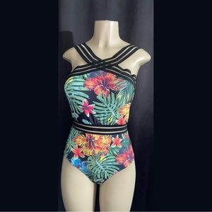 ONE PIECE SWIMSUIT 💐TROPICAL AND FLORAL STRIPED MESH.
